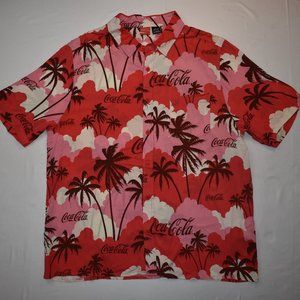Coca-Cola Mens Button-Up Palms Print Hawaiian Shirt NWT XL